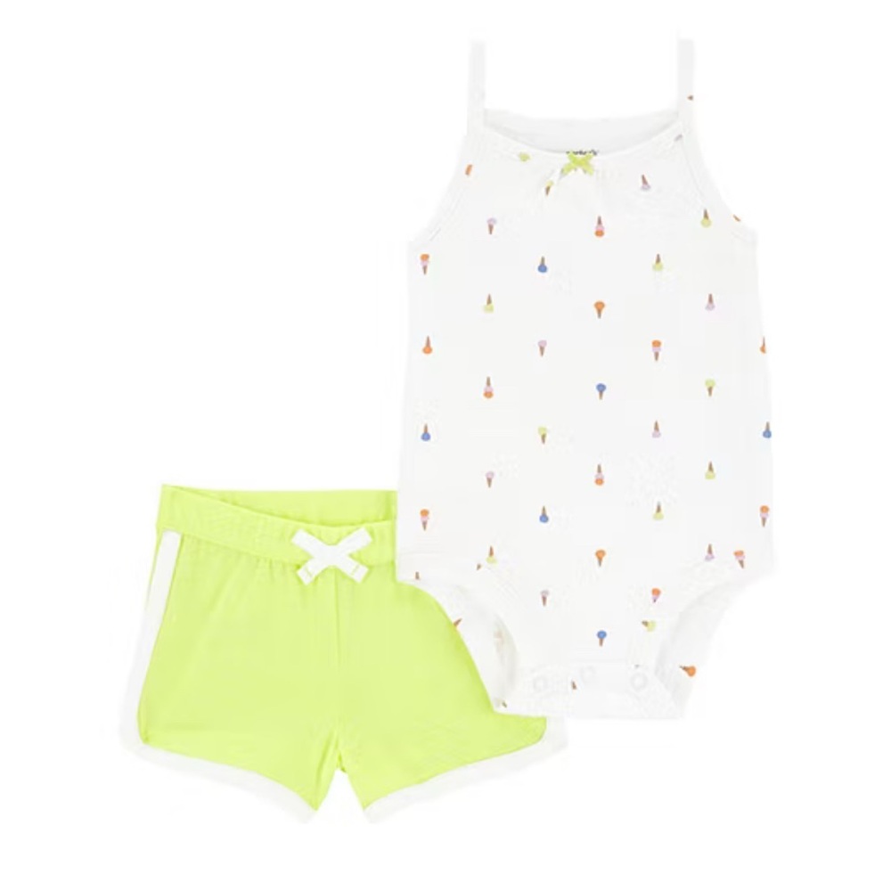 Carter's White and Neon Green Ice Cream Print Set